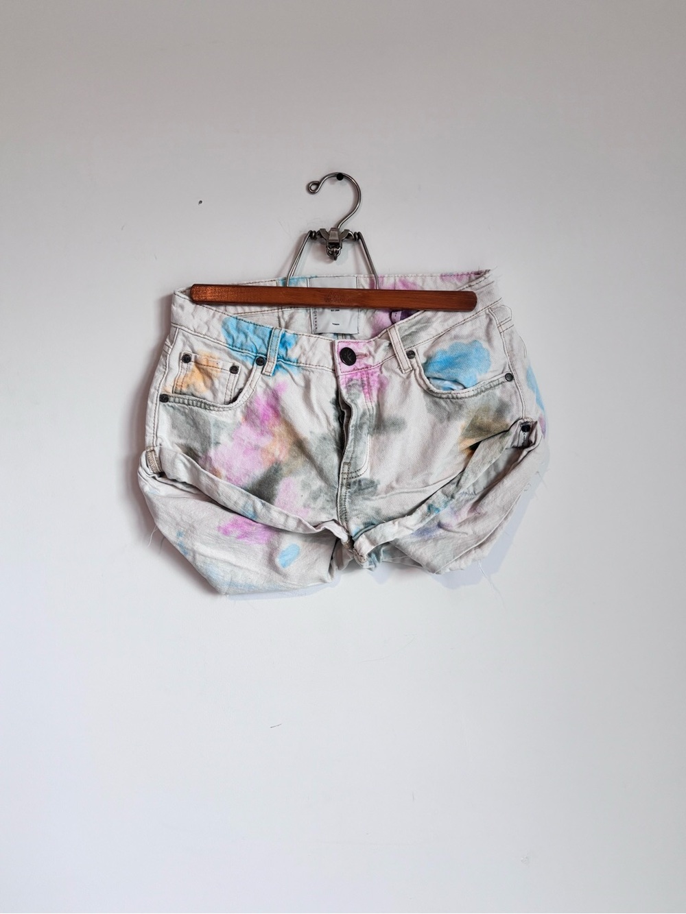 One Teaspoon White Denim Tie-Dye Accent Shorts